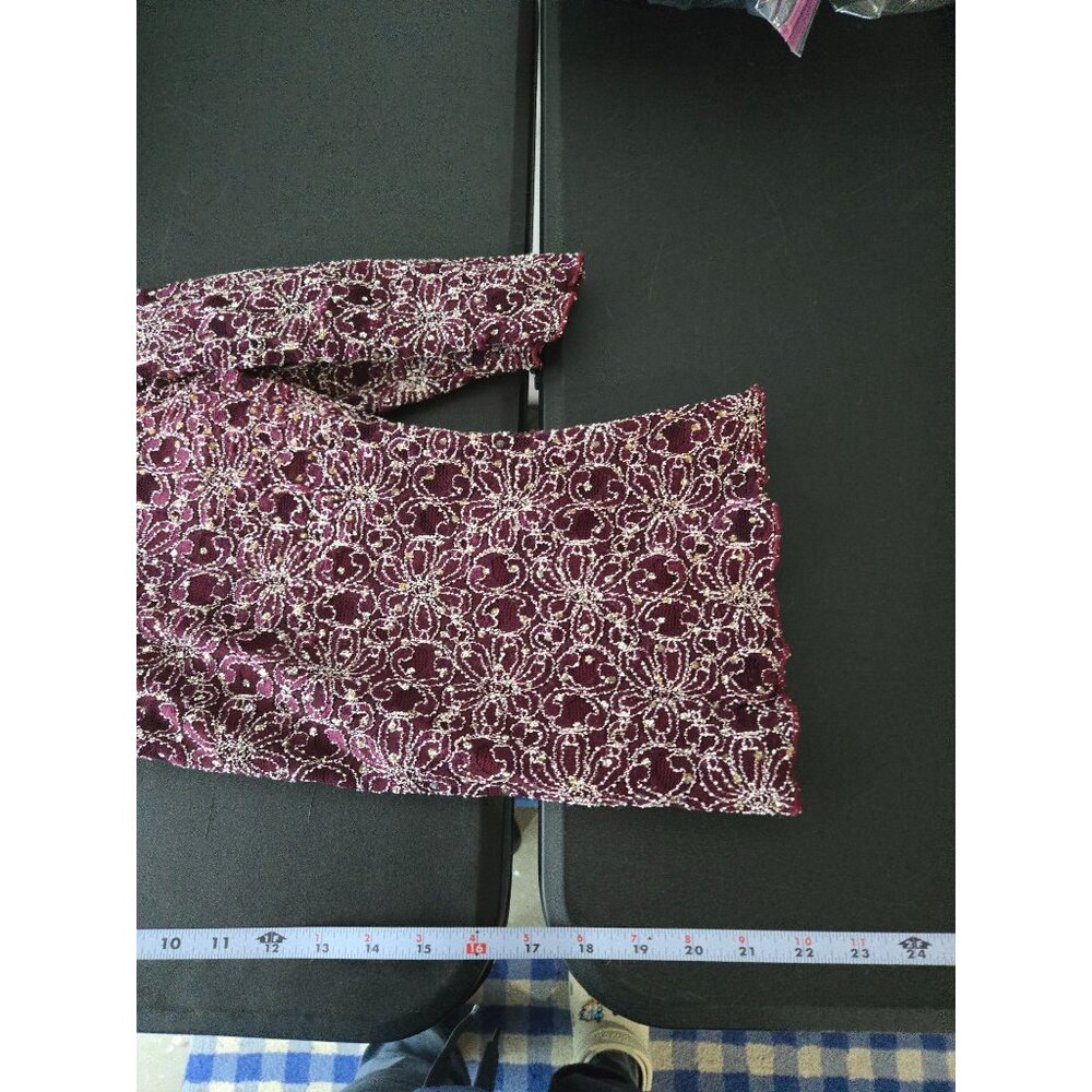 Brittany Black Burgundy Lace V-Neck‎ 3/4 Sleeves Top Medium Y2K Party Holiday - Picture 10 of 11